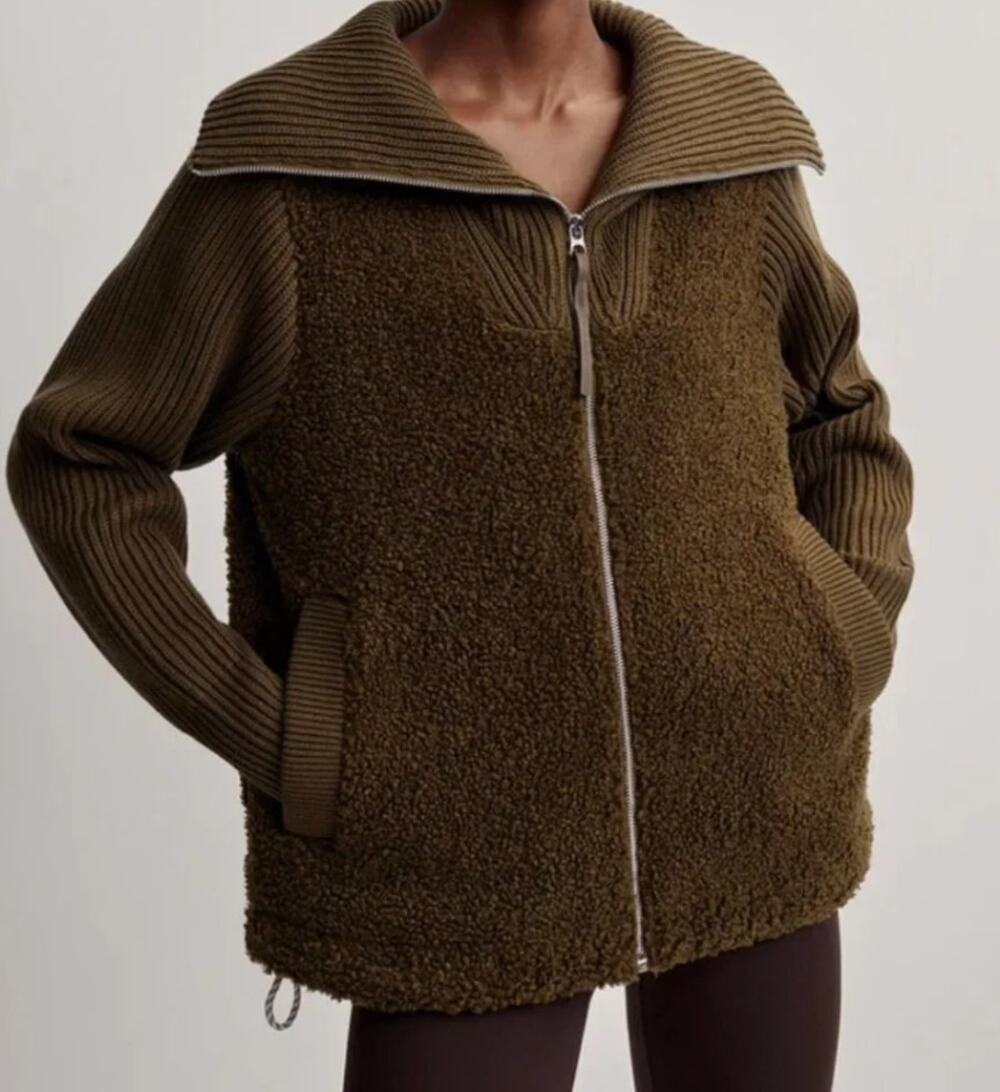 Varley Ardley Zip Through Mixed Media Green Jacket L